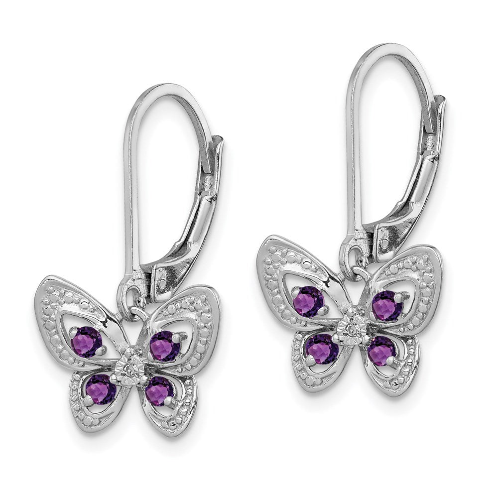 Sterling Silver Rhodium-plated Amethyst and Diamond Butterfly Earrings