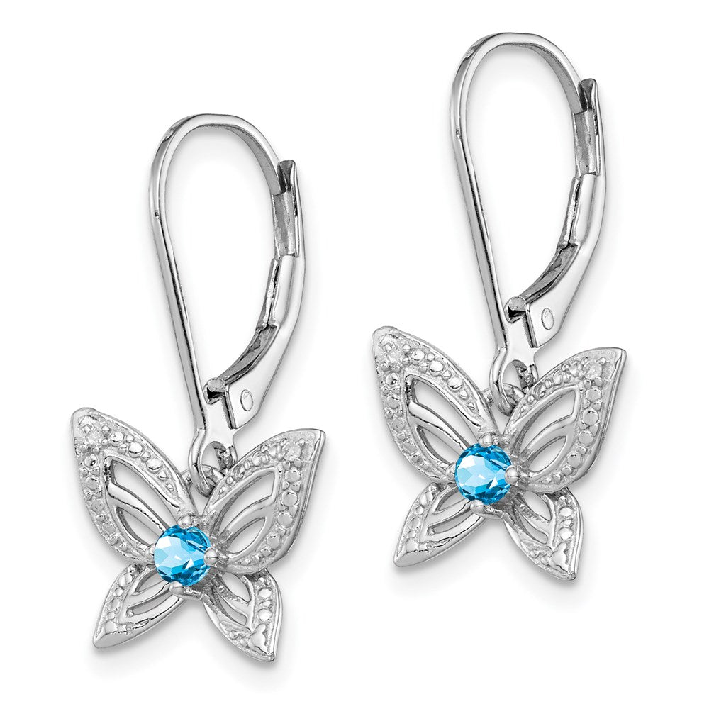 Sterling Silver Rhodium-plated Blue Topaz and Diamond Earrings