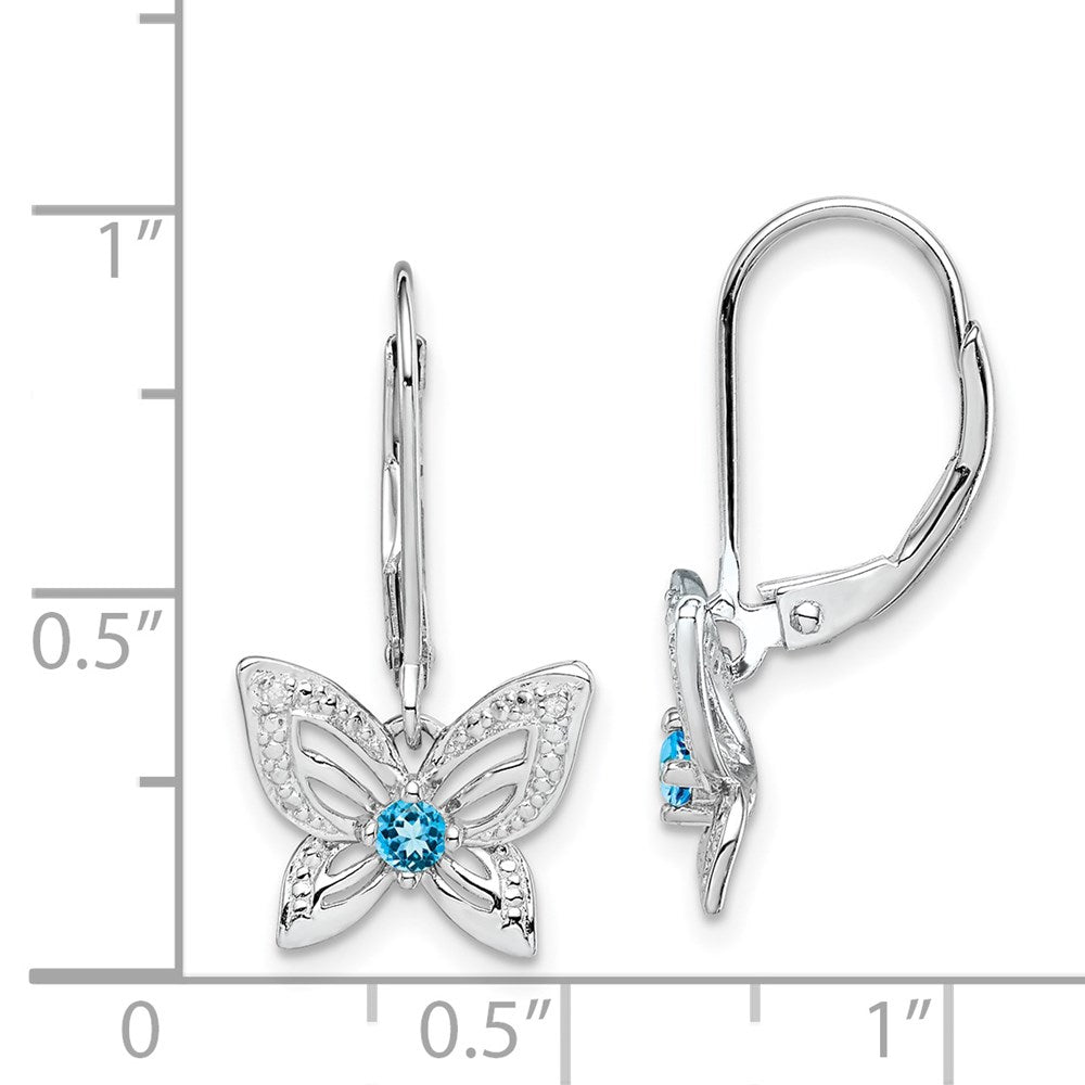 Sterling Silver Rhodium-plated Blue Topaz and Diamond Earrings