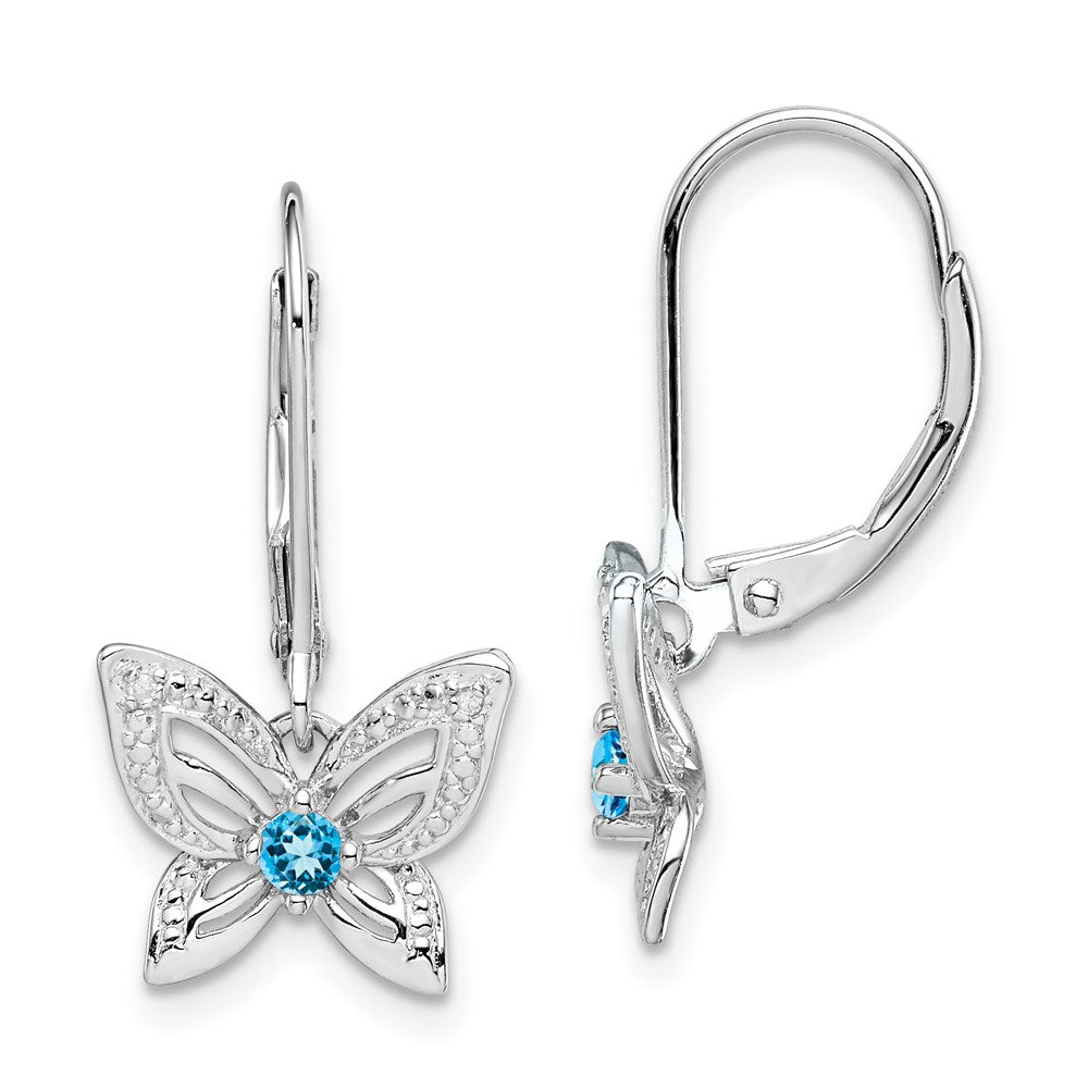 Sterling Silver Rhodium-plated Blue Topaz and Diamond Earrings