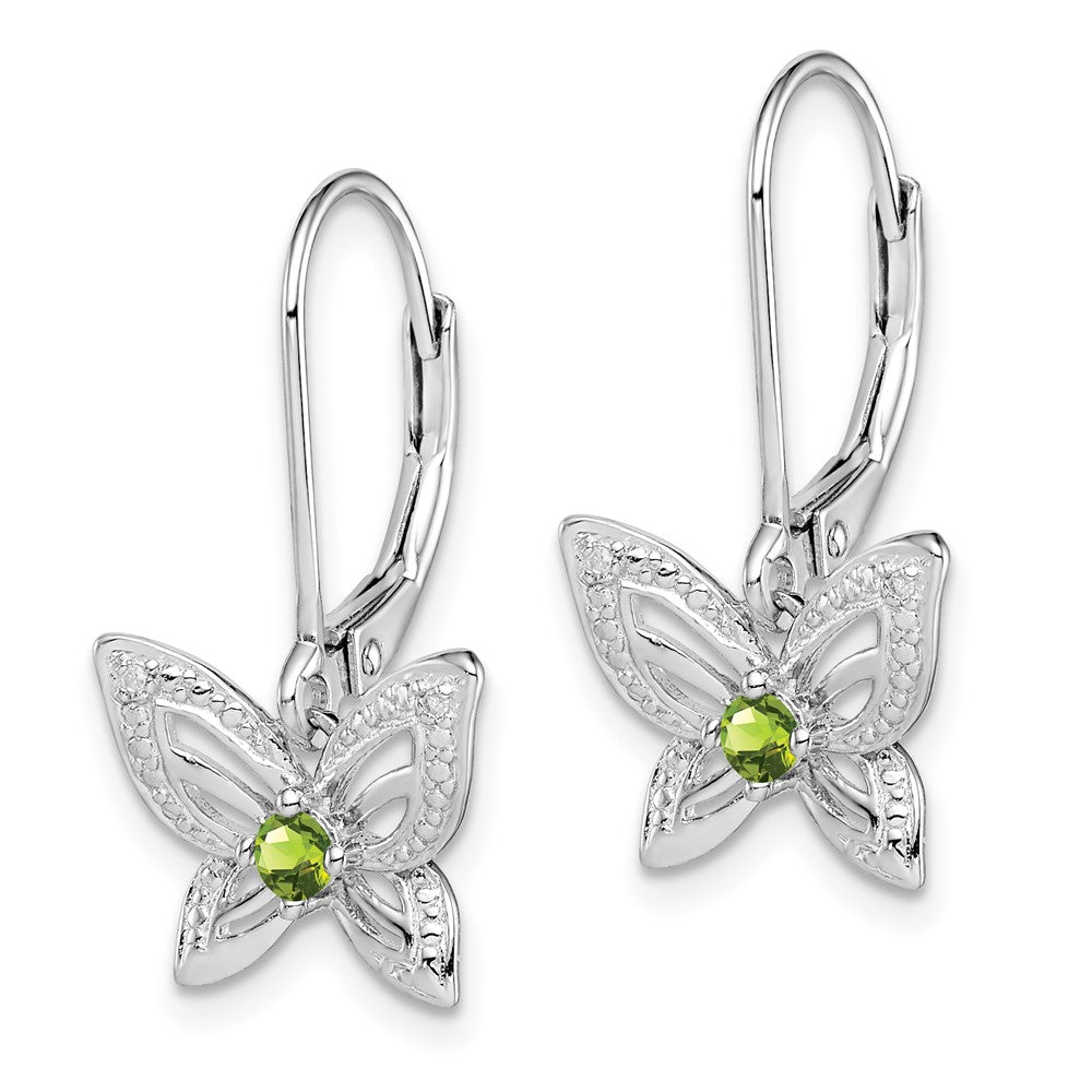 Sterling Silver Rhodium-plated Peridot & Diamond Earrings