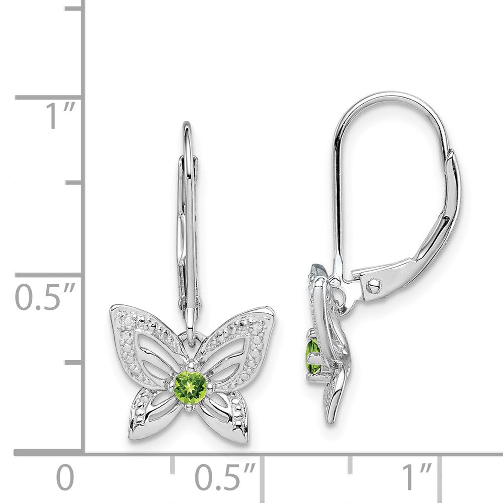 Sterling Silver Rhodium-plated Peridot & Diamond Earrings