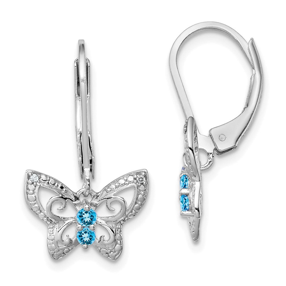 Sterling Silver Rhodium-plated Blue Topaz and Diamond Earrings