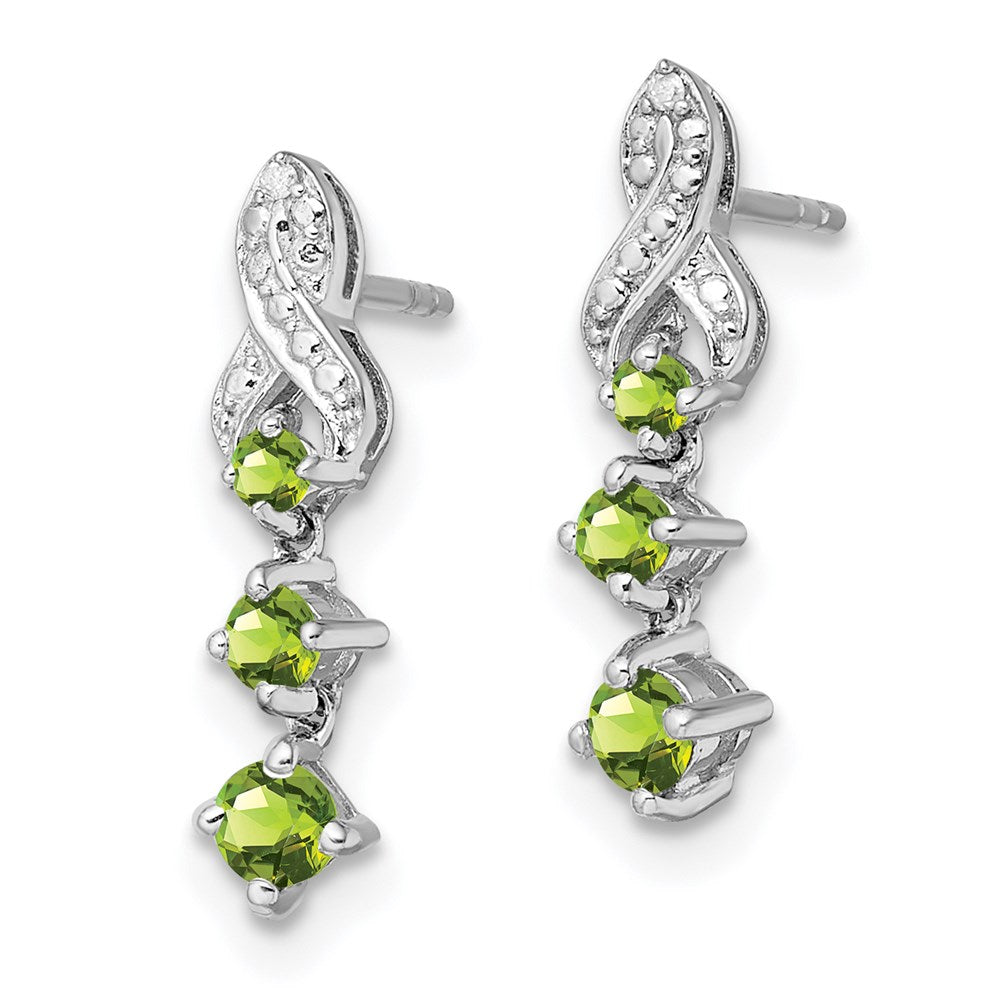 Sterling Silver Rhodium-plated Peridot Diamond Earrings