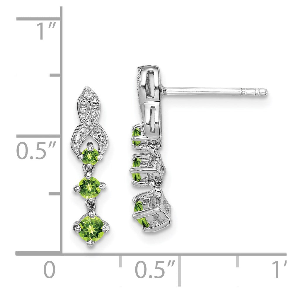 Sterling Silver Rhodium-plated Peridot Diamond Earrings