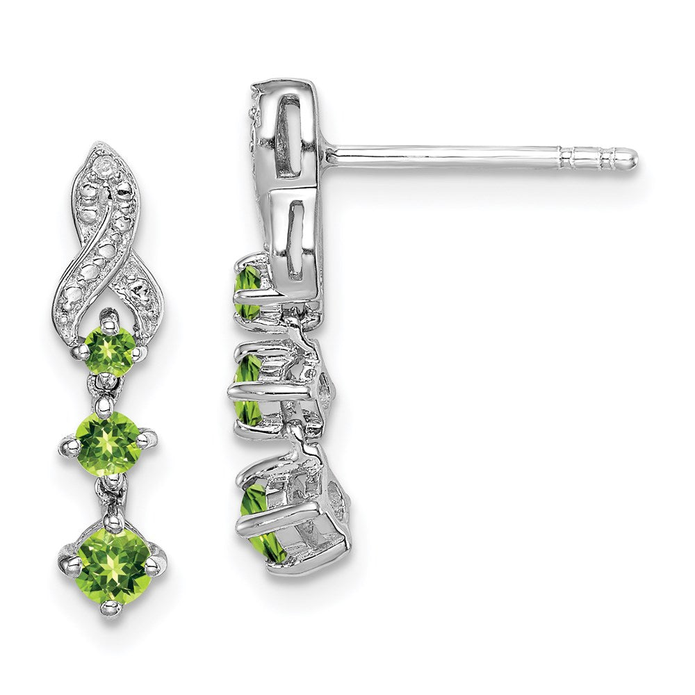 Sterling Silver Rhodium-plated Peridot Diamond Earrings