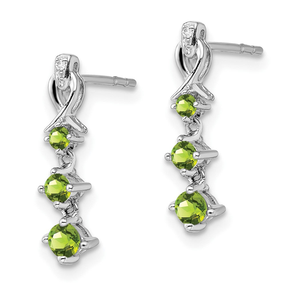 Sterling Silver Rhodium-plated Peridot Diamond Earrings