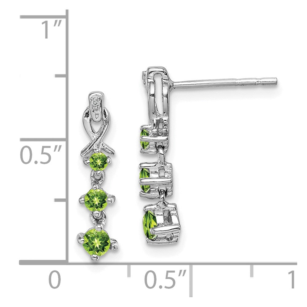 Sterling Silver Rhodium-plated Peridot Diamond Earrings