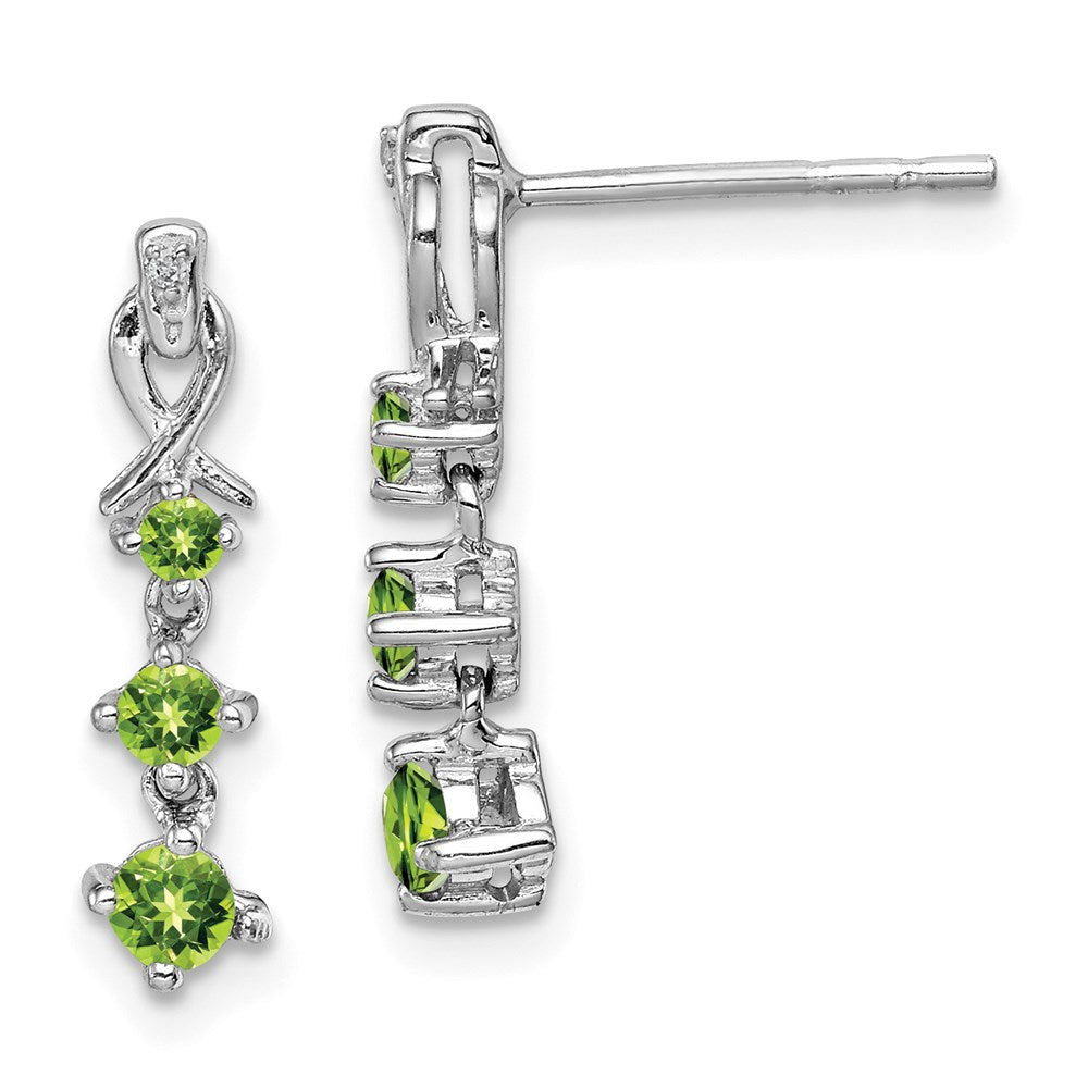 Sterling Silver Rhodium-plated Peridot Diamond Earrings