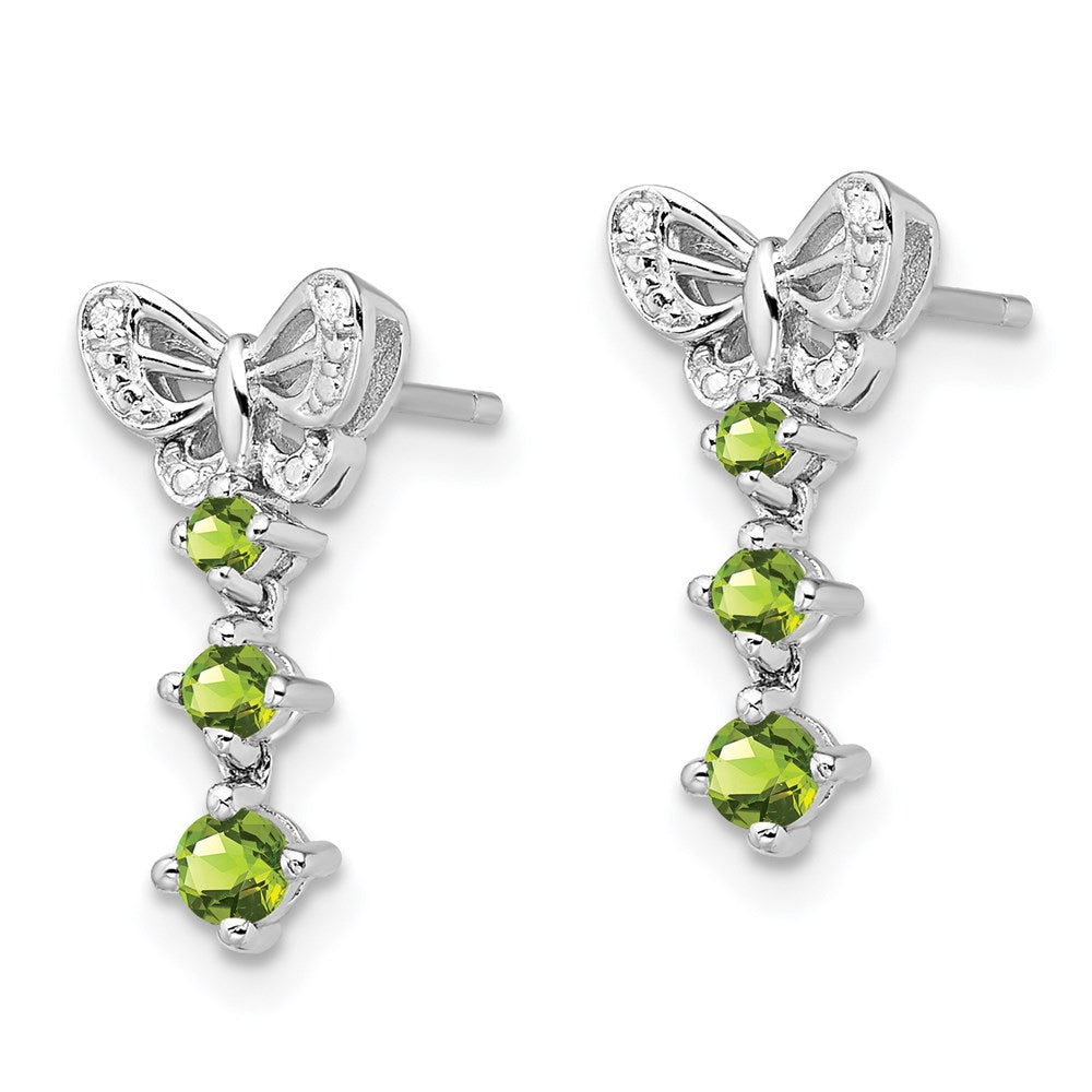 Sterling Silver Rhodium-plated Peridot and Diamond Earrings