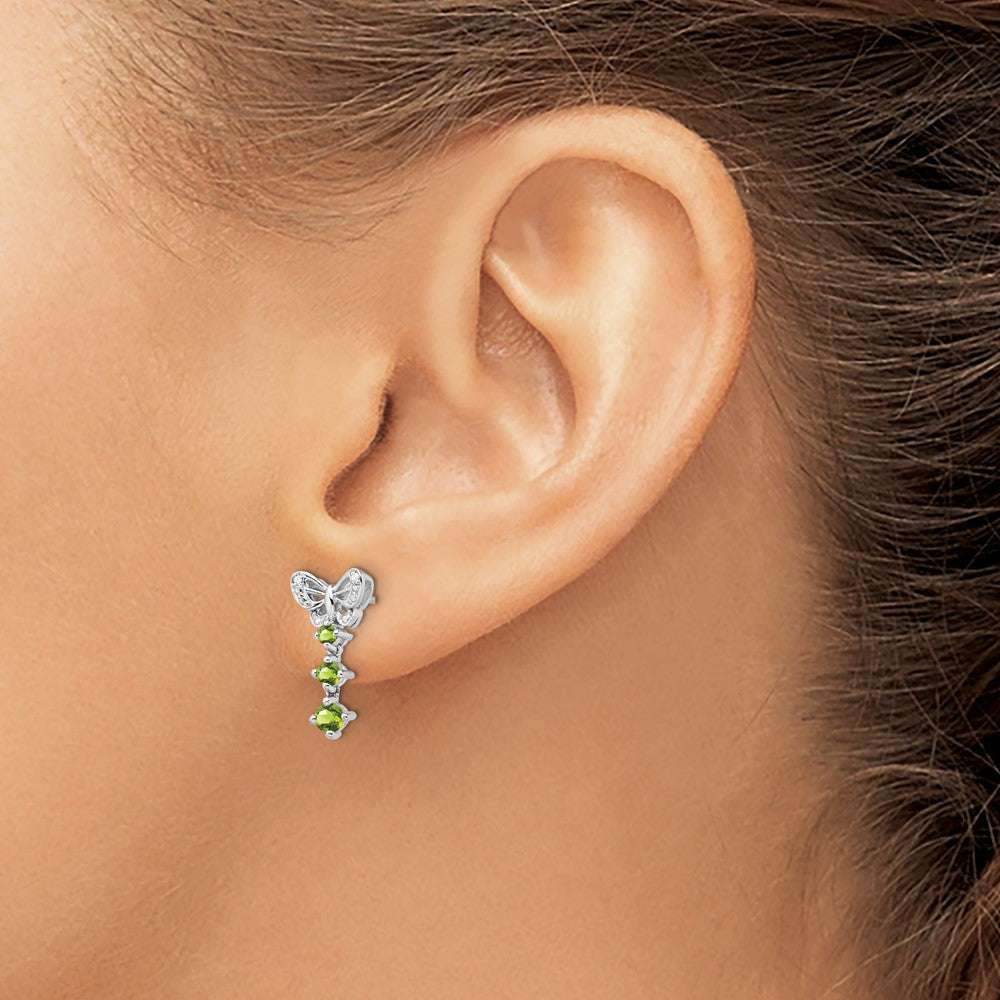 Sterling Silver Rhodium-plated Peridot and Diamond Earrings