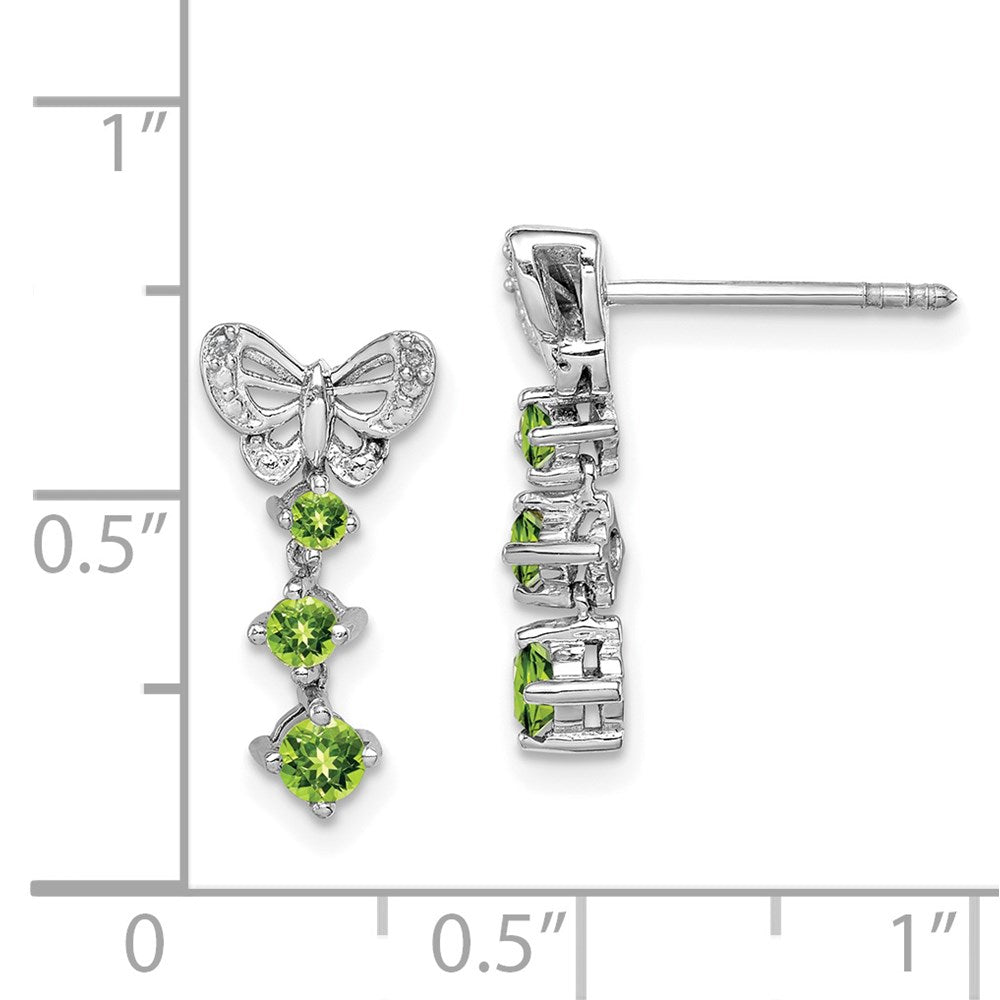 Sterling Silver Rhodium-plated Peridot and Diamond Earrings