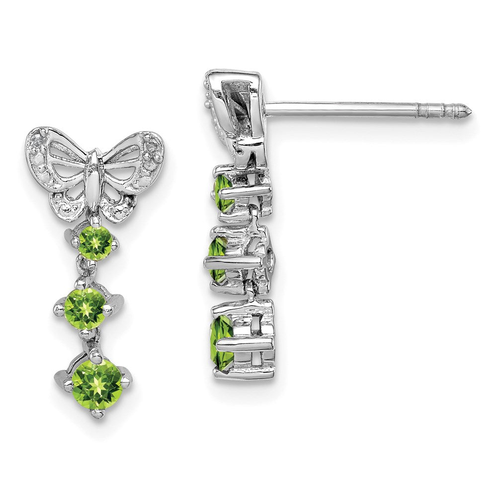 Sterling Silver Rhodium-plated Peridot and Diamond Earrings