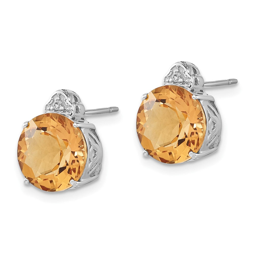 Sterling Silver Citrine and White Topaz Round Post Earrings