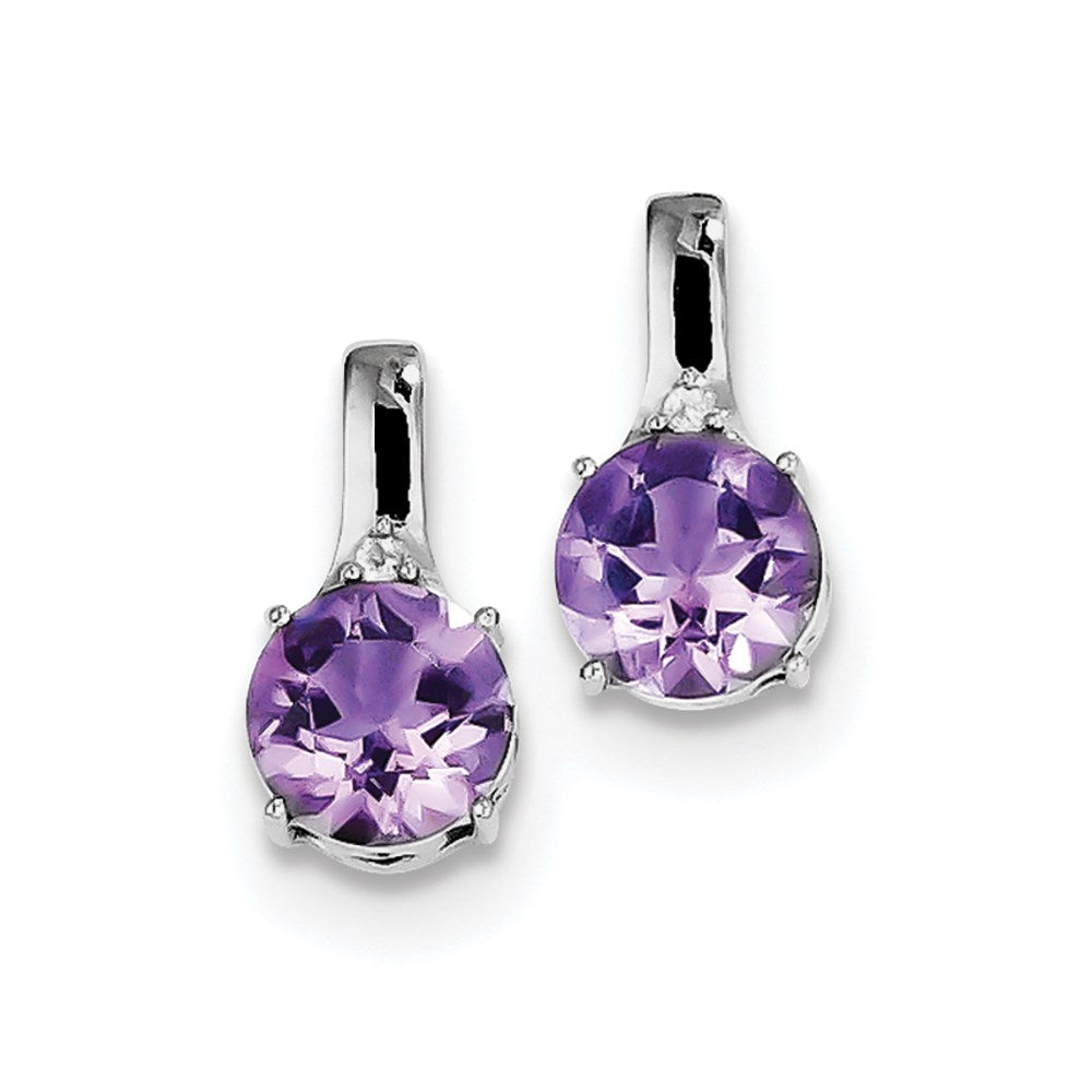 Sterling Silver Rhodium Amethyst and White Topaz Round Post Earrings