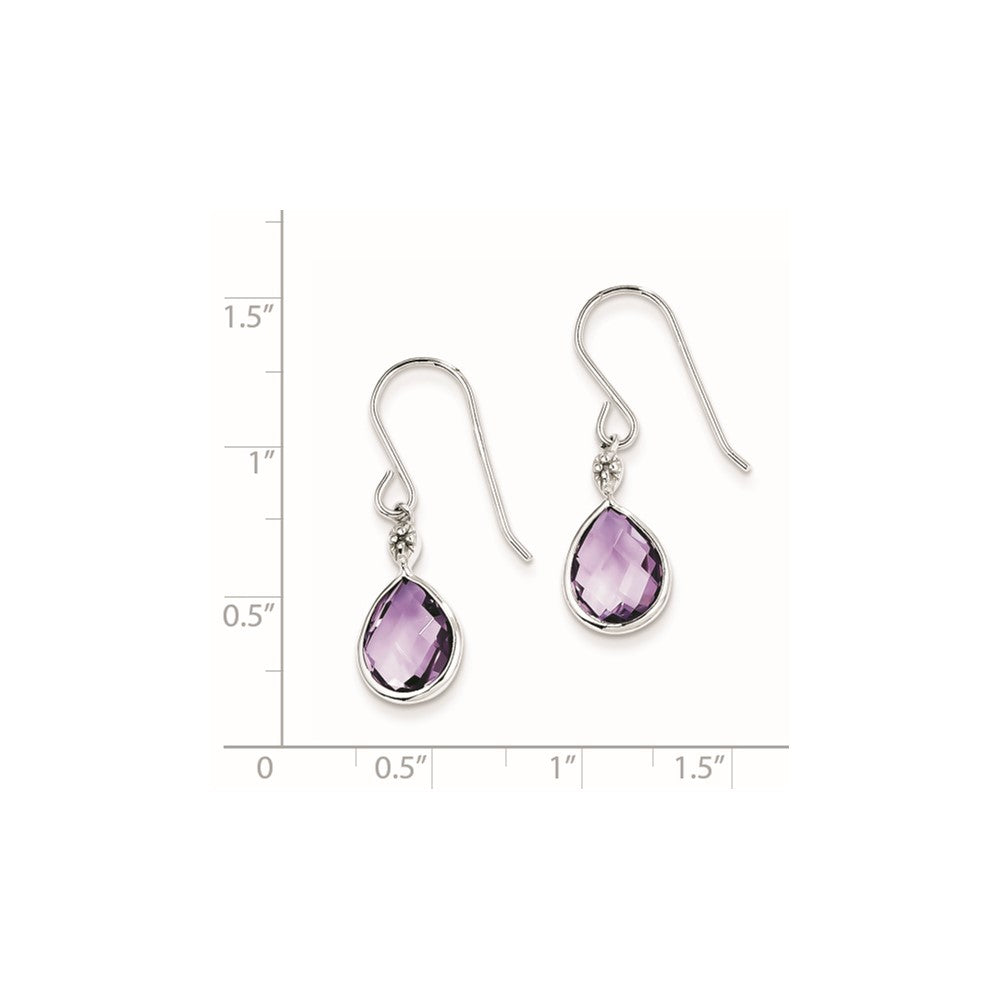 Sterling Silver Rhodium Plated Diamond and Amethyst Earrings