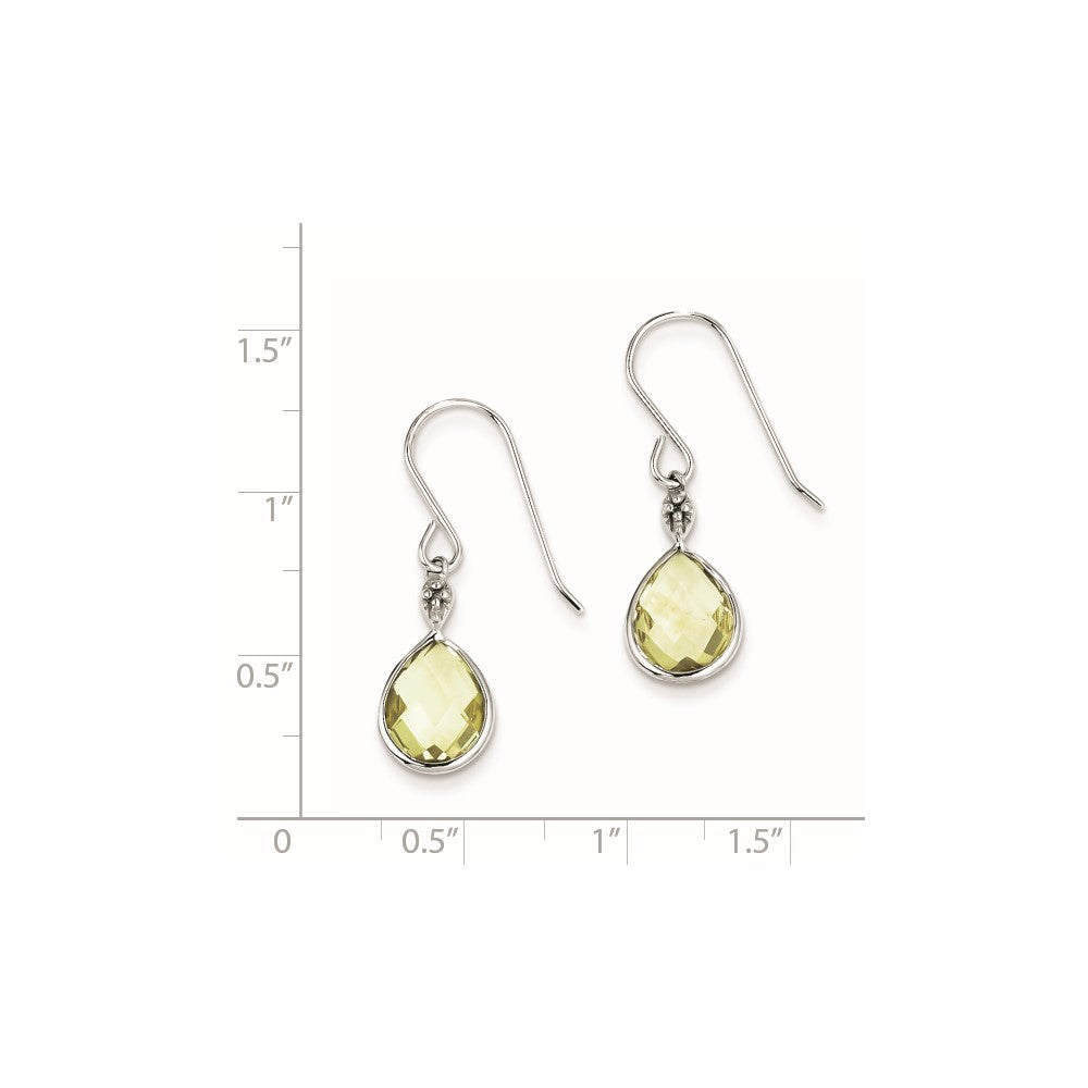 Sterling Silver Rhodium Plated Dia. Lemon Quartz Teardrop Earrings