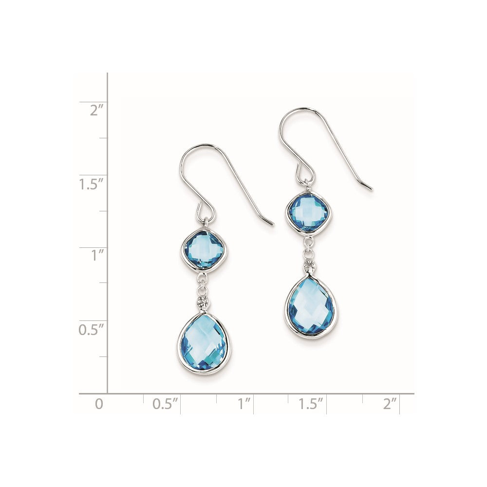 Sterling Silver Rhodium Plated Diamond Lt Swiss Blue Topaz Earrings