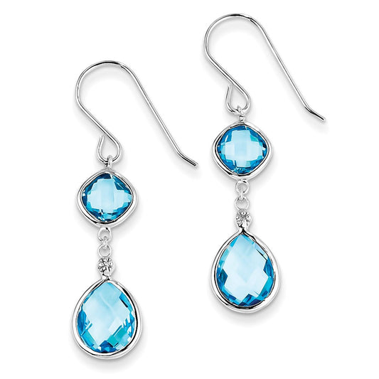 Sterling Silver Rhodium Plated Diamond Lt Swiss Blue Topaz Earrings