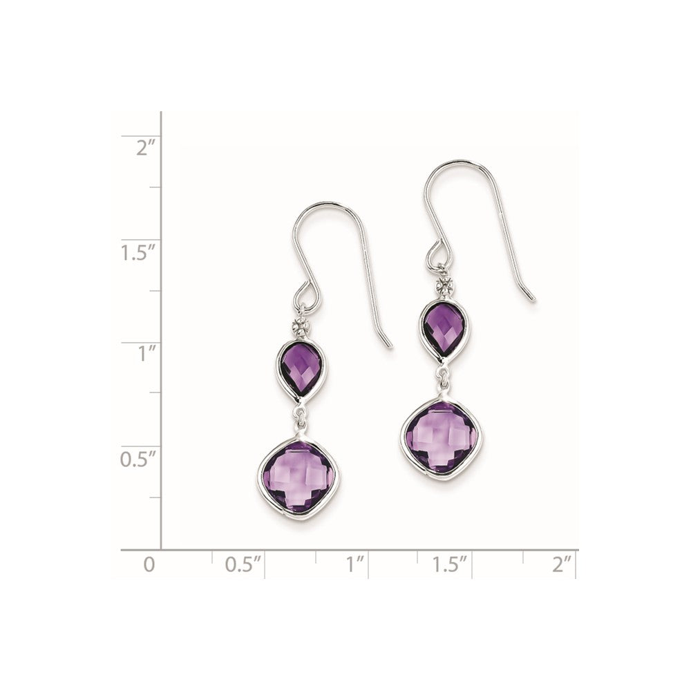 Sterling Silver Rhodium Plated Diamond Amethyst Earrings