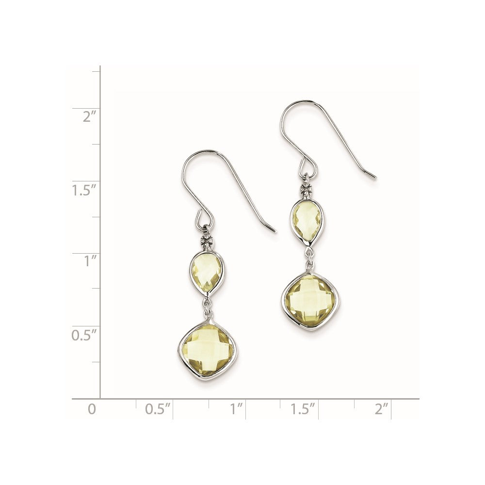 Sterling Silver Rhodium Plated Dia. Lemon Quartz Dangle Earrings