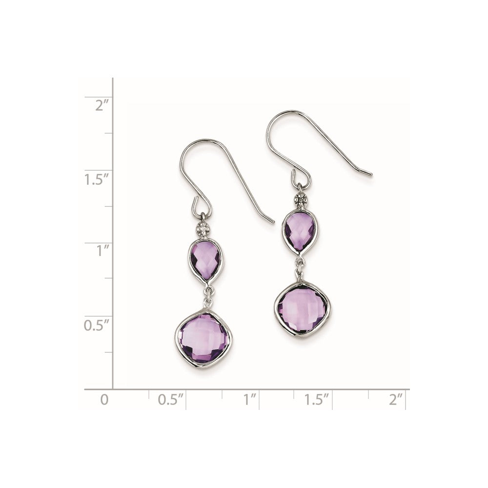 Sterling Silver Rhodium Plated Dia. Pink Quartz Dangle Earrings