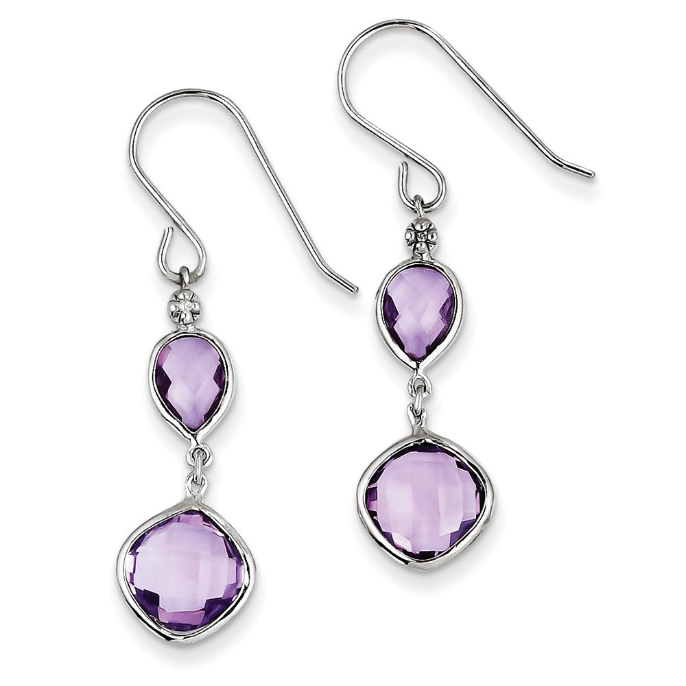 Sterling Silver Rhodium Plated Dia. Pink Quartz Dangle Earrings