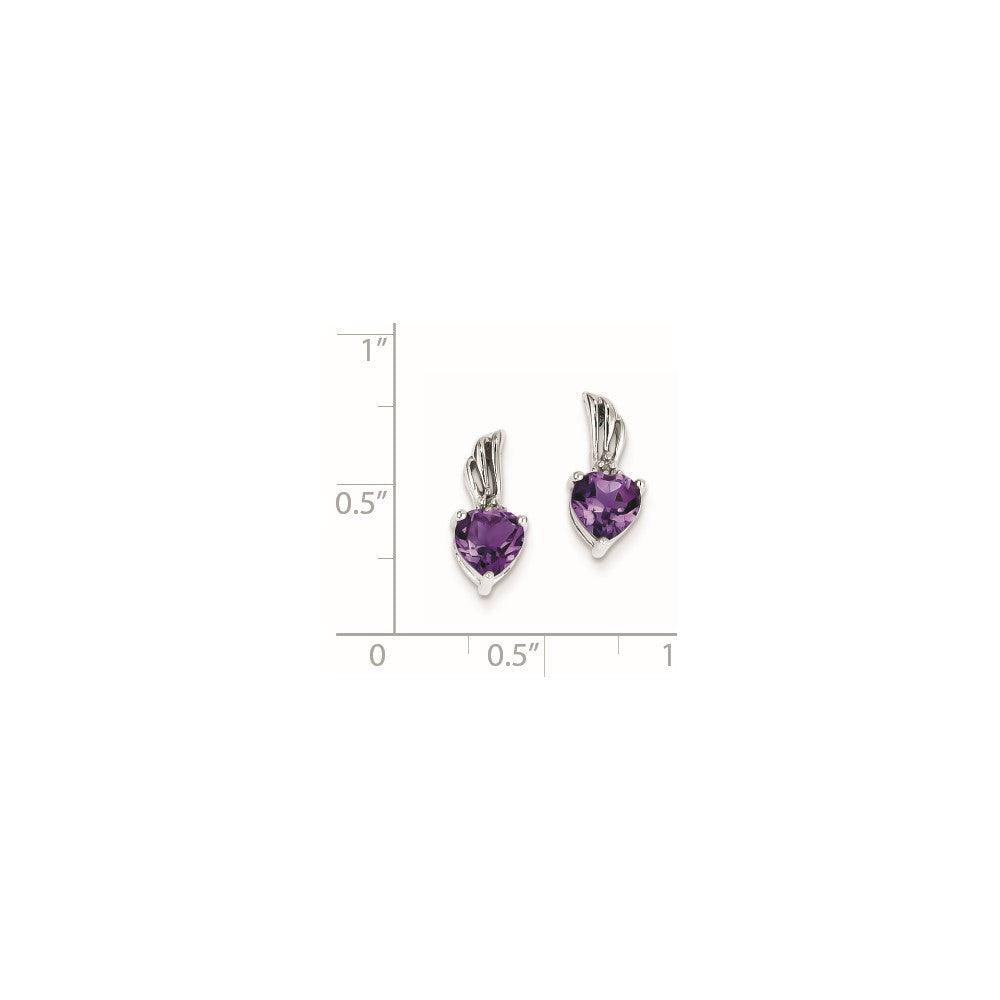 Sterling Silver Rhodium Plated Diamond and Amethyst Post Earrings