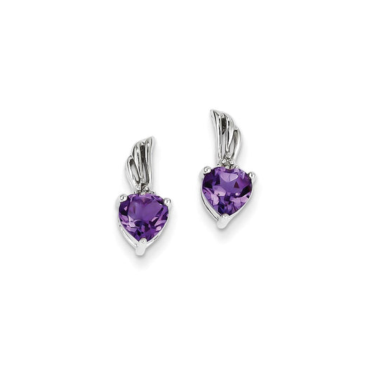 Sterling Silver Rhodium Plated Diamond and Amethyst Post Earrings