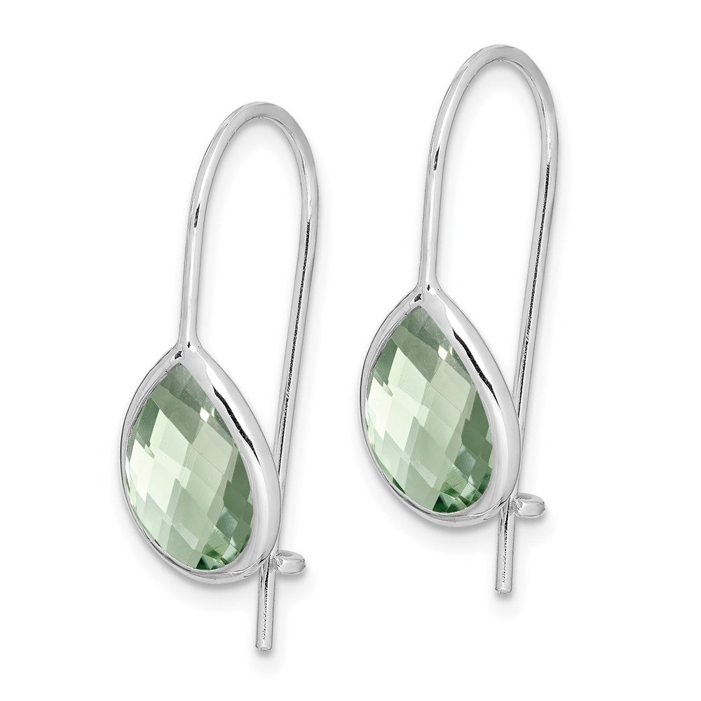 Sterling Silver Rhodium Plated Green Quartz Teardrop Earrings