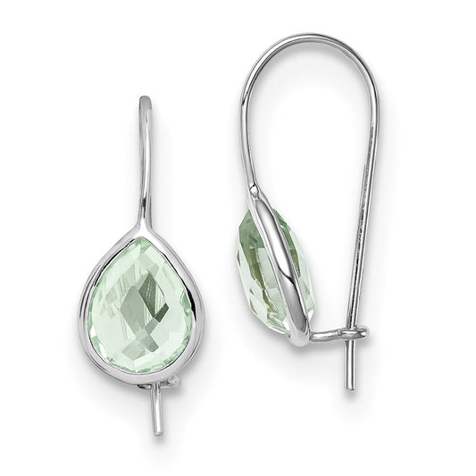 Sterling Silver Rhodium Plated Green Quartz Teardrop Earrings