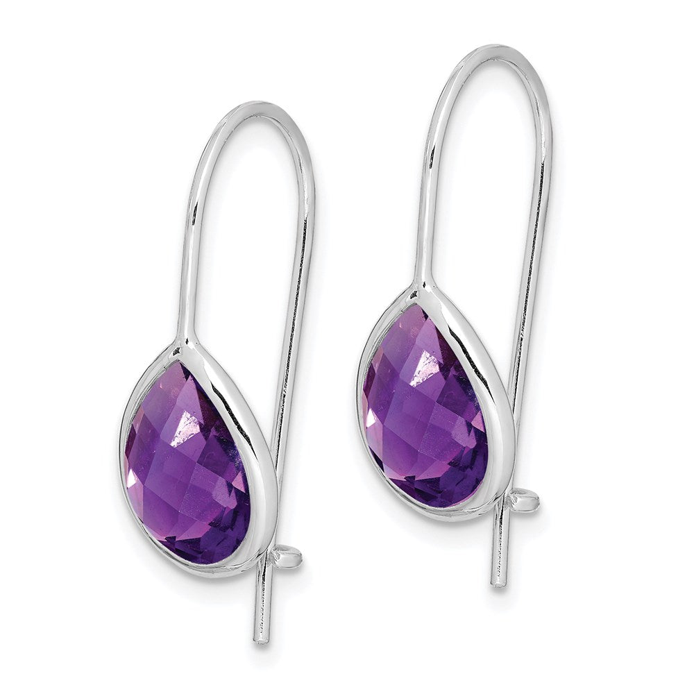 Sterling Silver Rhodium Plated Amethyst Teardrop Dangle Earrings