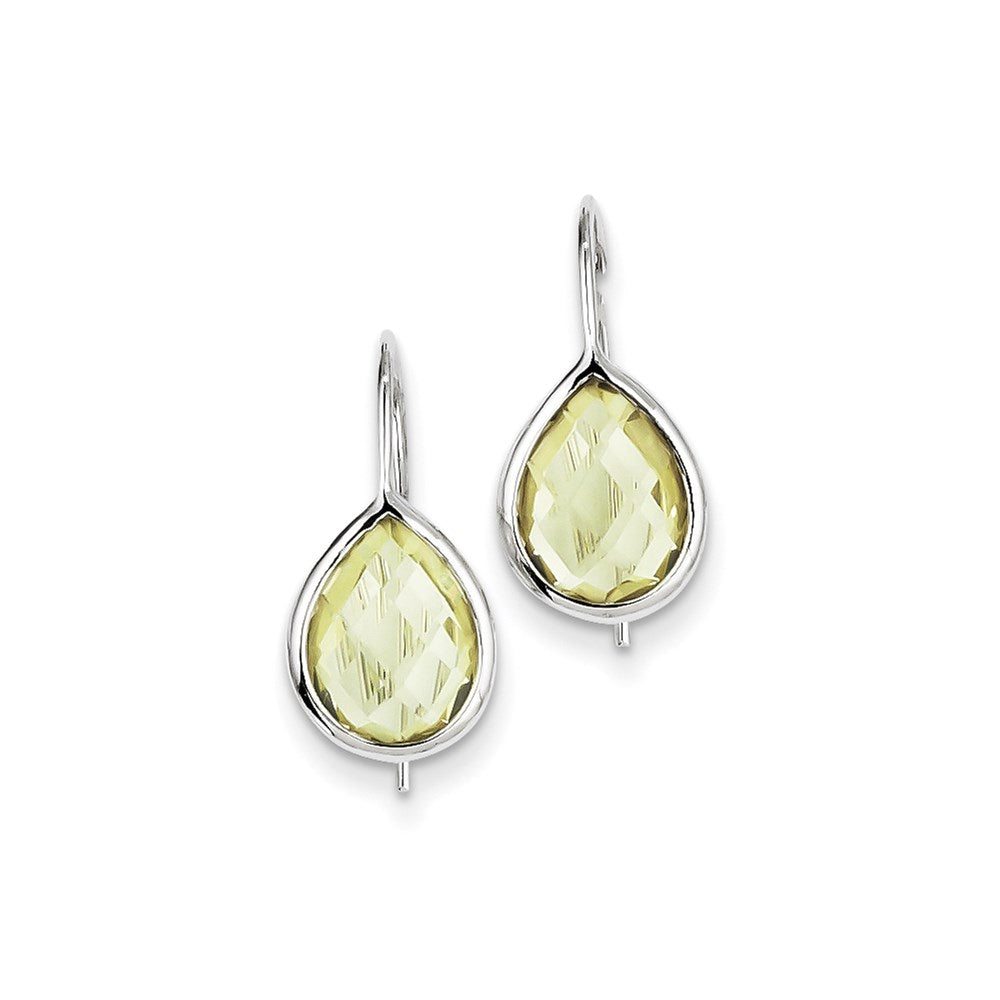 Sterling Silver Rhodium Plated Lemon Quartz Teardrop Earrings