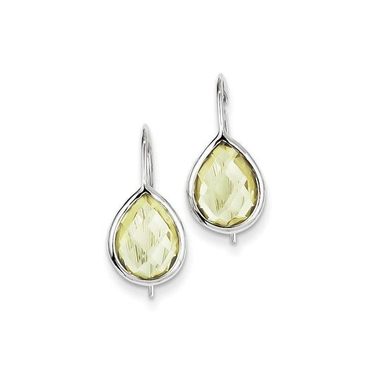 Sterling Silver Rhodium Plated Lemon Quartz Teardrop Earrings