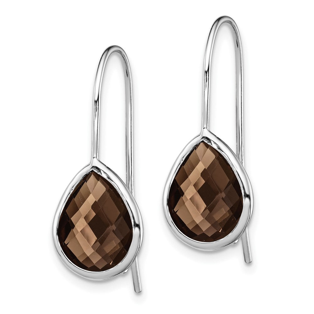 Sterling Silver Rhodium Plated Smoky Quartz Teardrop Earrings