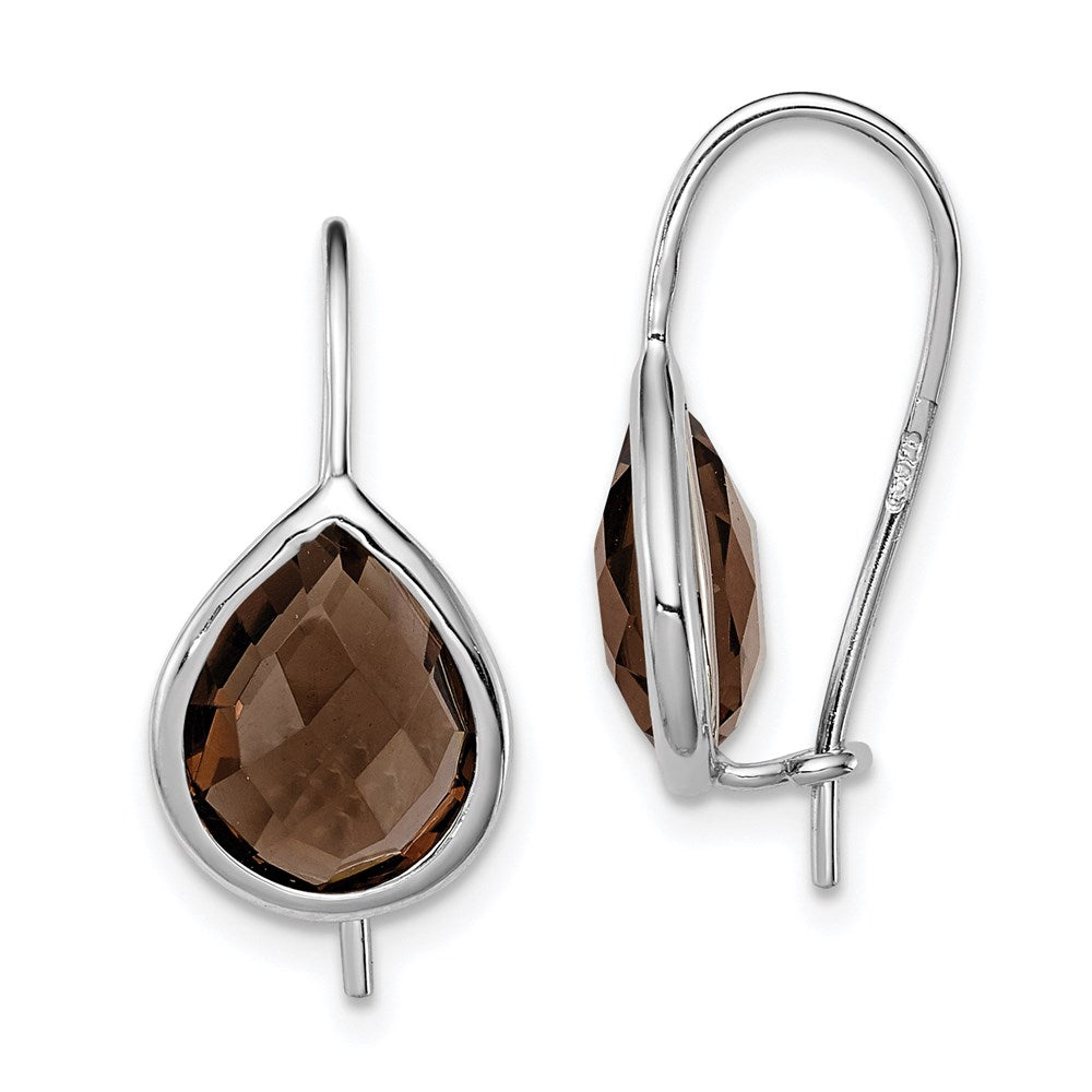 Sterling Silver Rhodium Plated Smoky Quartz Teardrop Earrings