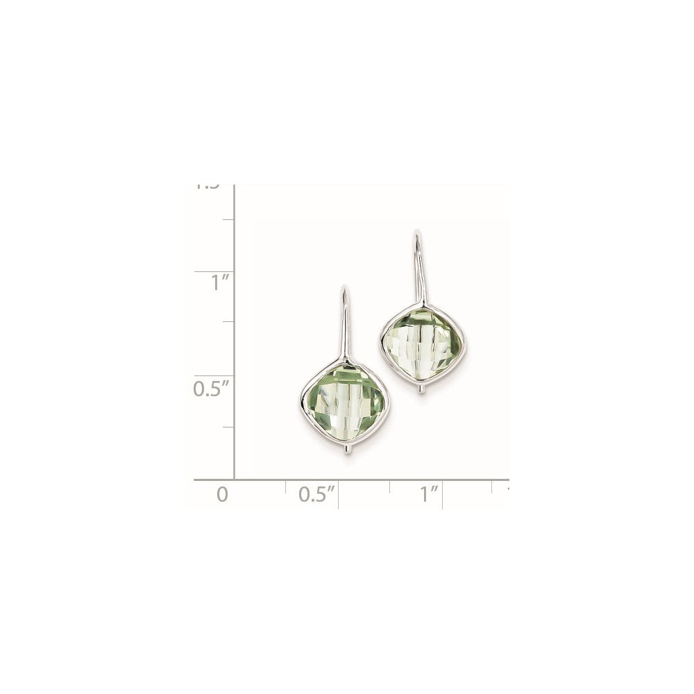 Sterling Silver Rhodium Plated Green Quartz Dangle Earrings