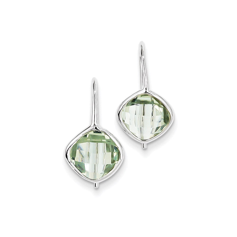 Sterling Silver Rhodium Plated Green Quartz Dangle Earrings