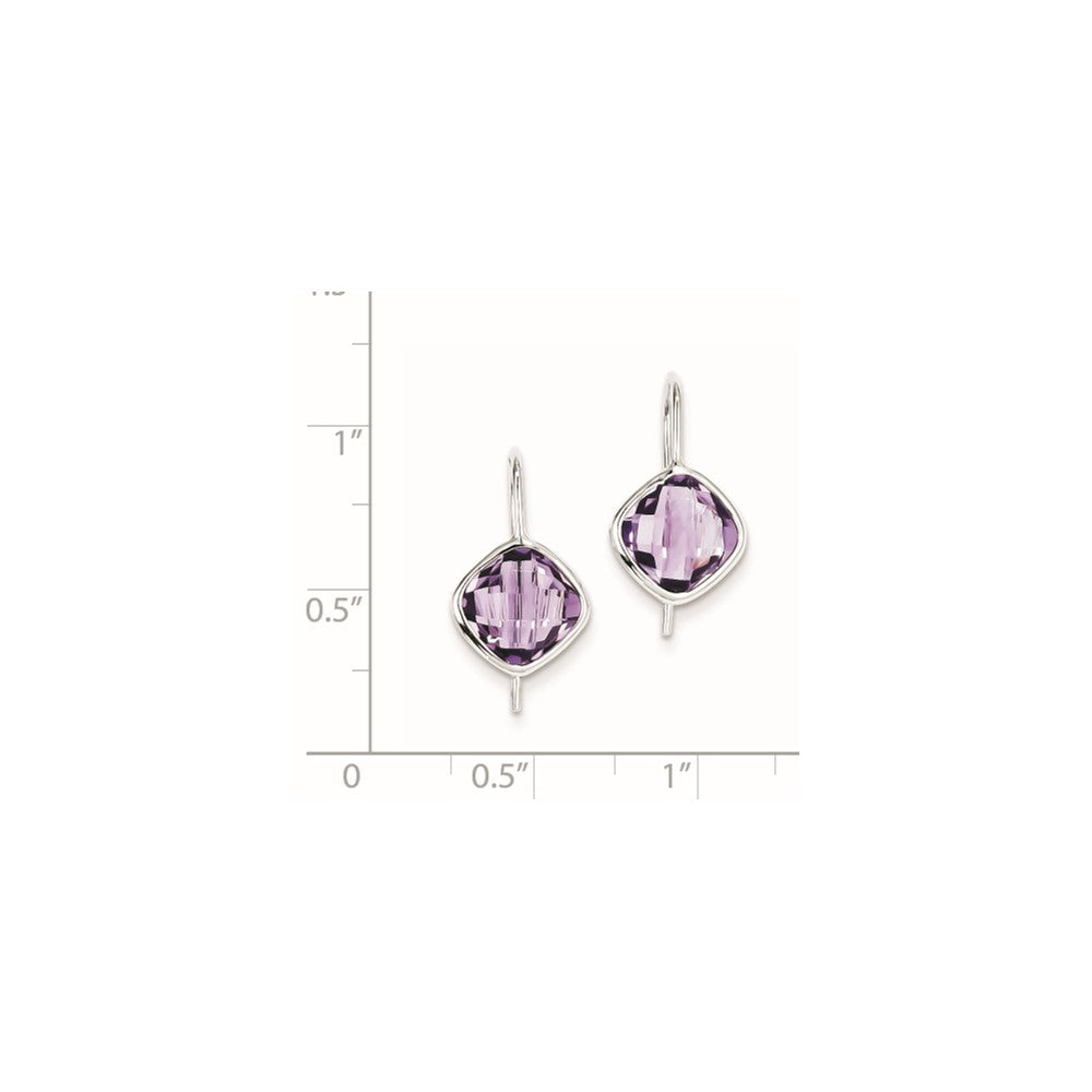 Sterling Silver Rhodium Plated Amethyst Square Dangle Earrings