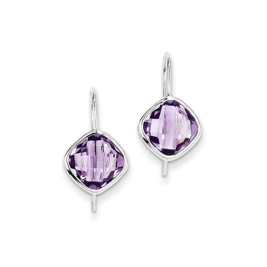 Sterling Silver Rhodium Plated Amethyst Square Dangle Earrings