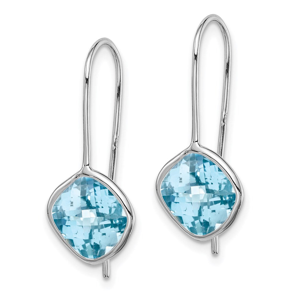 Sterling Silver Rhodium Plated Blue Topaz Square Earrings