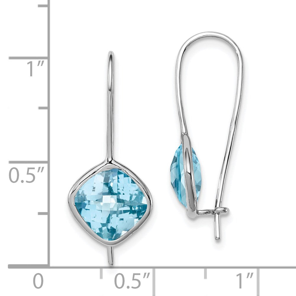 Sterling Silver Rhodium Plated Blue Topaz Square Earrings