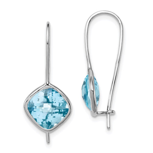 Sterling Silver Rhodium Plated Blue Topaz Square Earrings