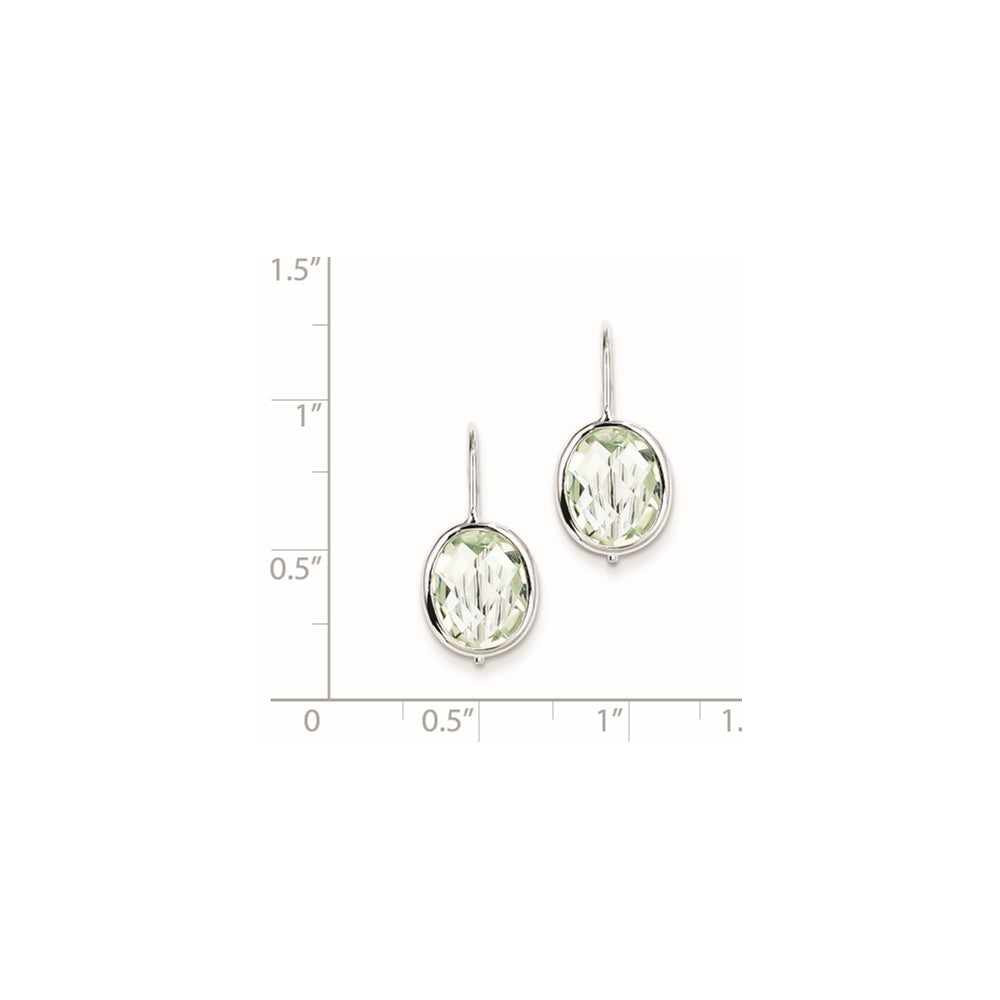 Sterling Silver Rhodium Plated Green Quartz Oval Dangle Earrings