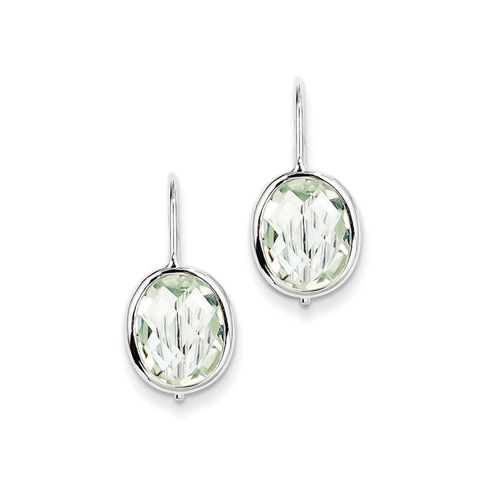 Sterling Silver Rhodium Plated Green Quartz Oval Dangle Earrings