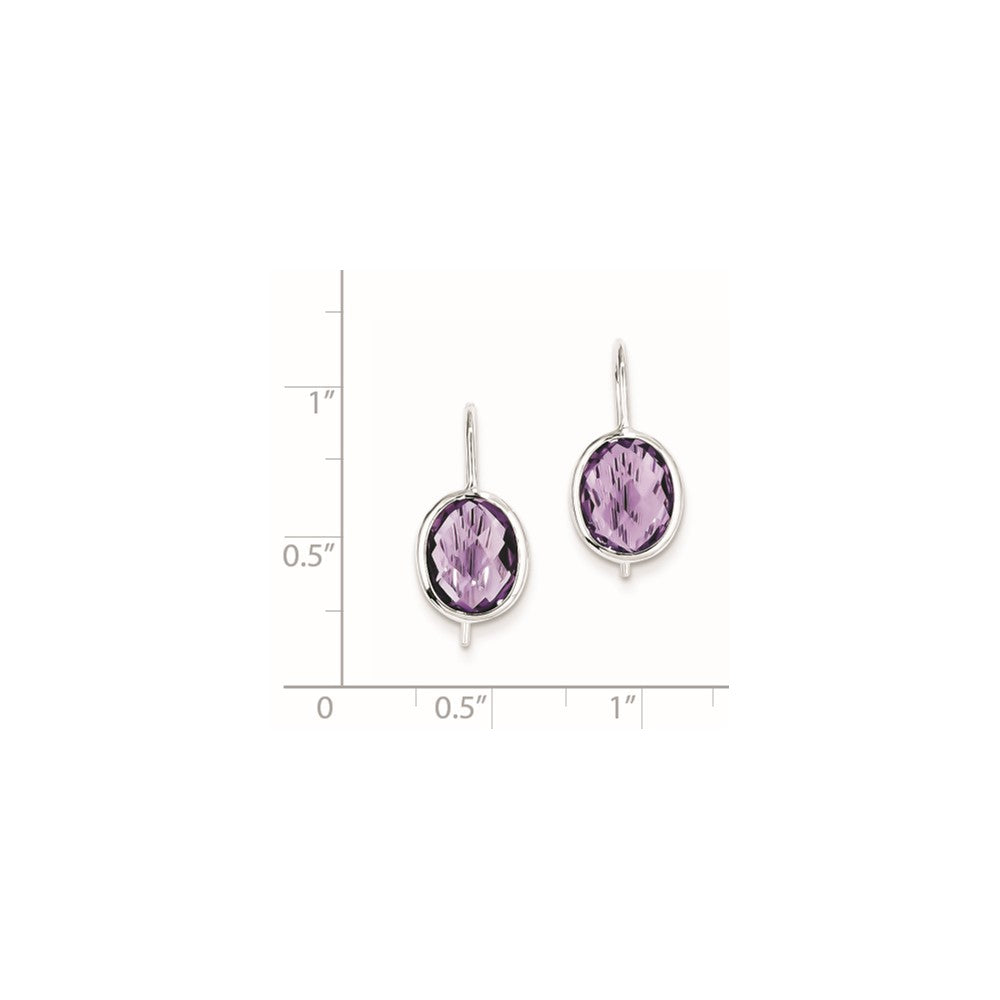 Sterling Silver Rhodium Plated Amethyst Oval Dangle Earrings