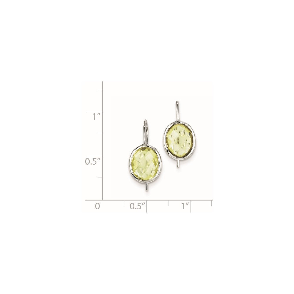 Sterling Silver Rhodium Plated Lemon Quartz Oval Dangle Earrings