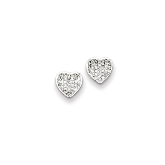 Sterling Silver Diamond Heart Screw Back Post Earrings