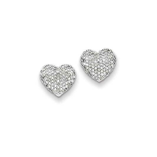 Sterling Silver Diamond Heart Screwback Post Earrings