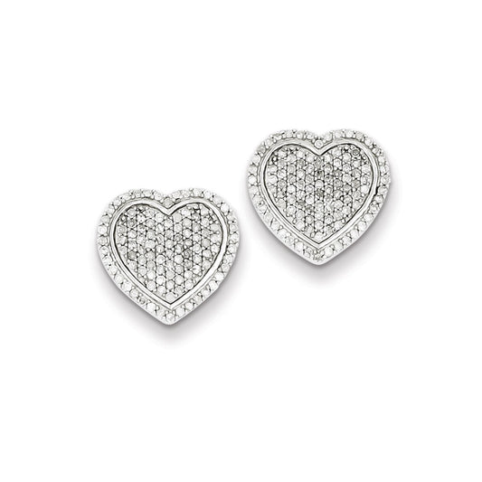 Sterling Silver Diamond Heart Screwback Post Earrings